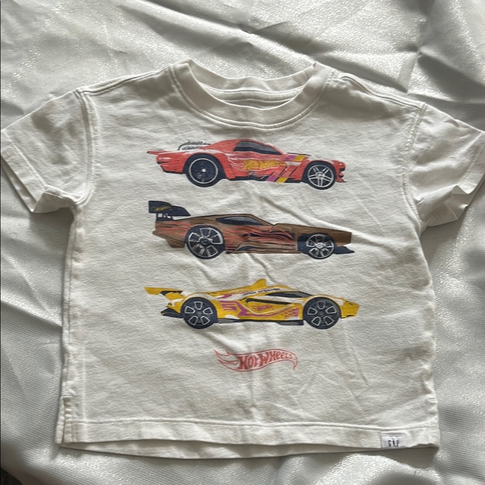 GAP Kids T-Shirt with Red, Brown, and Yellow Cars